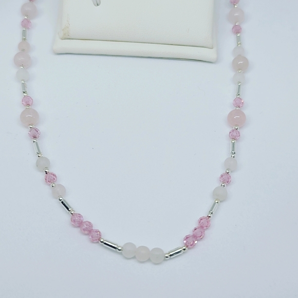 Rose Quartz, Czech glass choker 925 silver clasp - Picture 4 of 4